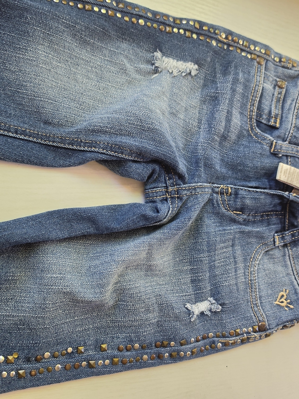 Girls' Blue Studded Distressed Jeans